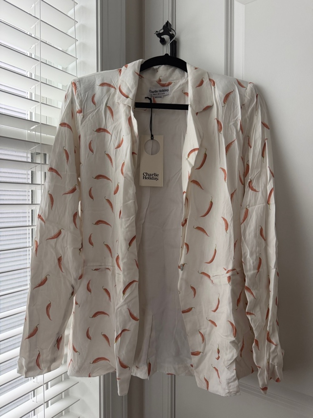 Charlie Holiday Cream Blazer with Chili Pepper Print